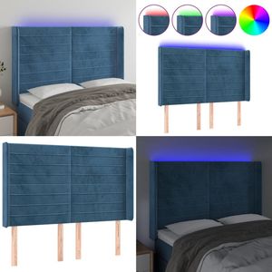 vidaXL Hoofdbord LED 147x16x118/128 cm fluweel donkerblauw - Hoofdbord - Hoofdborden - Hoofdeinde - Houten Hoofdbord