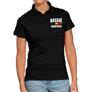 Belgie kampioen supporter poloshirt op borst zwart voor dames - EK/ WK poloshirt / outfit L