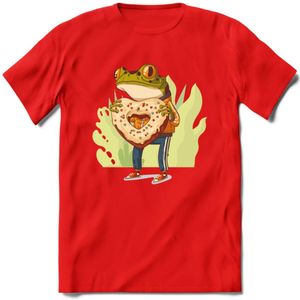 Valentijn kikker T-Shirt Grappig | Dieren Valentijnsdag Kleding Kado Heren / Dames | Animal Skateboard Cadeau shirt - Rood - XXL
