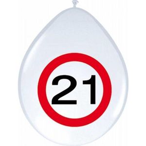 24x stuks Ballonnen 21 jaar verkeersbord versiering