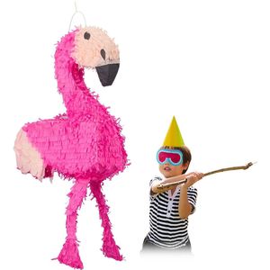 Relaxdays pinata flamingo - ophangen - voor kinderen - zelf vullen - verjaardag - roze