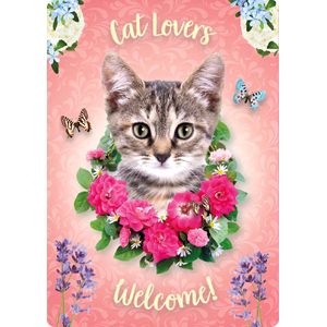 Bord Blik Cat Lovers Welcome Rose (v)