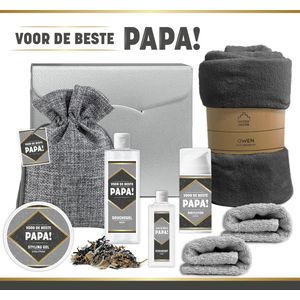 Geschenkset ''Voor De Beste Papa"" - 8 Producten | Giftset Voor Hem - 1350 Gram - Vaderdag - Vader - Cadeau Man - Verjaardag - Kerst - Kerstpakket - Zwart - Goud - Grijs