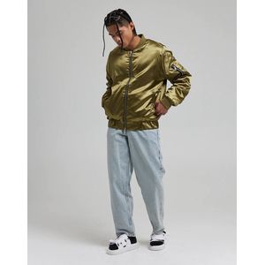 D-Struct Zacht Satin Bomber Lichtgewicht Jack Heren Khaki Maat S