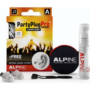 Alpine PartyPlug Pro Natural - Premium oordoppen voor festivals, concerten en muziekevenementen (21dB) - Uniek lineair filter - Voorkomt gehoorschade - Herbruikbaar - Transparant