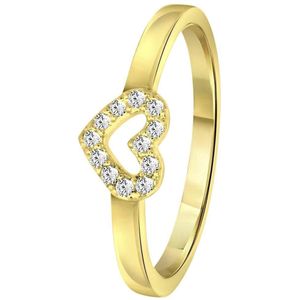 Lucardi Meisjes Kinder ring met plating - Hart - Zirkonia - Cadeau - Echt Zilver - Goudkleurig