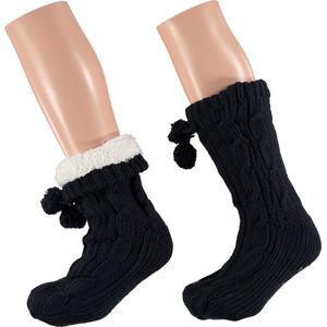 Apollo - Dames huissokken met antislip - Donker blauw - Maat 36/41 - Huissokken dames - Fluffy sokken - Slofsokken - Huissokken anti slip - Warme sokken - Winter sokken