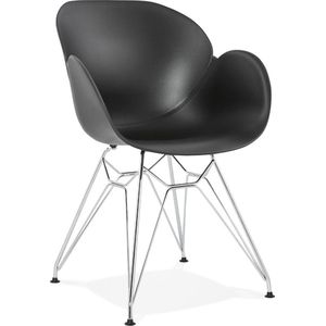 Alterego Moderne stoel 'UNAMI' van zwart kunststof met verchroomd metalen voeten