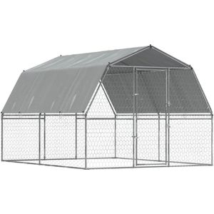 vidaXL - Hondenkennel - met - dak - en - deur - gegalvaniseerd - staal - zilverkleurig