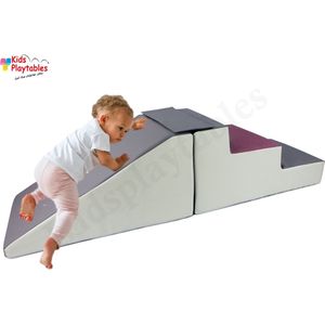 Midi glijbaan Paars-Grijs-Wit, Zachte Soft Play Foam Blokken 2-delige set | grote speelblokken | motoriek baby speelgoed | foamblokken | reuze bouwblokken | Soft play peuter speelgoed | schuimblokken
