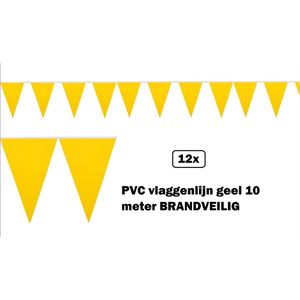 12x Vlaggenlijn geel 10 meter pvc - BRANDVEILIG - Carnaval thema feest festival party decoratie vlaglijn