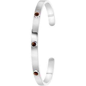 Lucardi Dames Armband bangle met tiger eye stenen - Staal - Armband - Cadeau - Stijlvol - Zilverkleurig