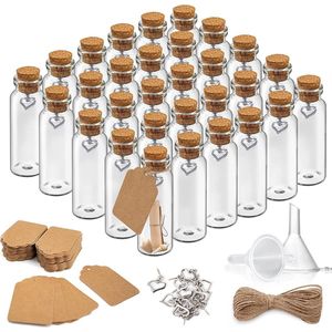 Mini glazen flessen 30 x 40 ml mini bruiloft fles reageerbuis met kurk flessen label hart hanger trechter jute koord voor specerijen, kruiden, zand