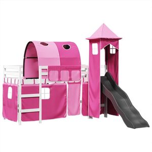 vidaXL - Kinderhoogslaper - met - toren - 80x200 - cm - massief - grenenhout - roze