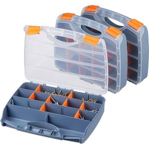 Sorteerdoos Set van 3 - Handvat - Afsluitbaar - 6 x 32 x 24 cm - Assortimentsdoos - Vakkendoos - Grijs