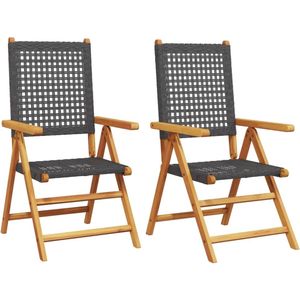 vidaXL Tuinstoelen - 2 stuks - Acaciahout - Zwart Tuinstoel - Acacia Hout - Lounge Stoel - Buitendecoratie - Terrasdecoratie