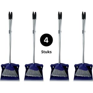 Synx Tools Hotel stoffer en blik met lange stee - 4 Stuks - Stoffer & Blik - 95 cm Blauw Kunststof - Stoffer Blik set sluitend model - Schoonmaak artikelen - Bezem / Veger en blik met lange steel