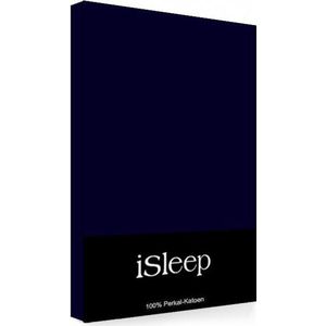 iSleep Perkal Hoeslaken - Eenpersoons - 80x200 cm - Donker Blauw