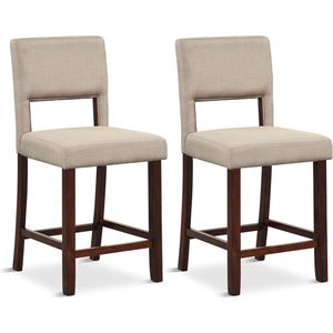 set van 2 eetkamerstoelen met rugleuning en houten poten gestoffeerde stoel keukenstoel retro zithoogte 62 cm (beige)