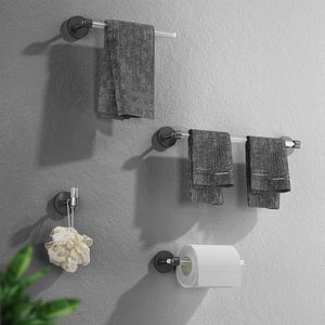 4-delige matzwarte badkamerhardwareset acryl rond wandmontage inclusief 16"" handdoekrail toiletrolhouder badjas handdoekhaak badkameraccessoireset