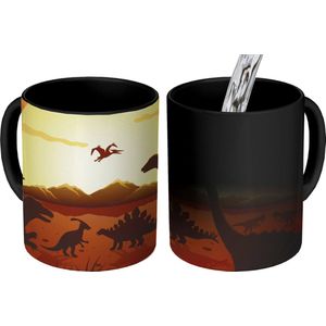 Magische Mok - Foto op Warmte Mokken - Koffiemok - Dino - Zon - Natuur - Tekening - Kinderen - Jongens - Magic Mok - Beker - 350 ML - Theemok