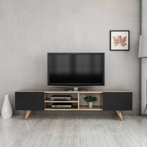 In And OutdoorMatch TV Kast Rashad - 160x31x40 cm - Eiken en zwart - Spaanplaat en Kunststof - Modern Design