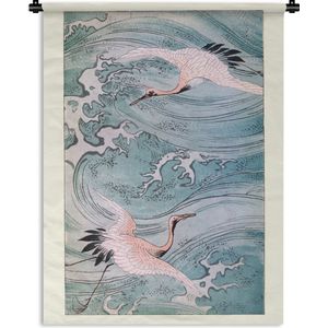 Wandkleed Aziatische schilderkunst - Vintage gravure Japanse kunst Wandkleed katoen 60x80 cm - Wandtapijt met foto