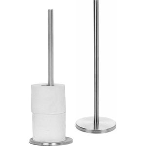 Bellatio design Reserverolhouder - 2x - zilverkleurig - 5 rollen - RVS - 45 cm - wc rolhouder - toiletrolhouder