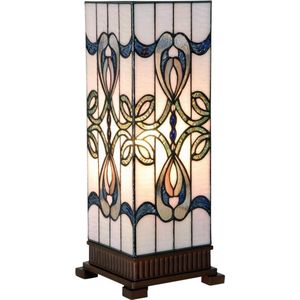 LumiLamp Tiffany Tafellamp 18x18x45 cm Wit Blauw Glas Rechthoek Tiffany Bureaulamp