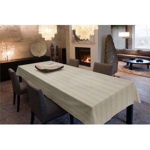 Jacquard Geweven Gecoat Luxe Tafellaken - Tafelzeil - Tafelkleed - Afgewerkt met biaislint - 140 cm x 220 cm – Rechthoekig - Carrera Ecru