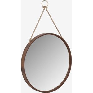 Wandspiegel - Rond spiegel - ø 50cm - Houtenlijst - Linnen ophangriem - Muurdecoratie - 4cmx50cm
