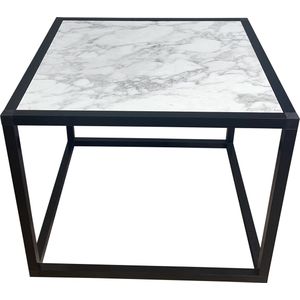 Bijzettafel Marmer - Salontafel - Blok - Tafel - Steel-Line - Industrieel - Handgemaakt - Nederlands product - Marmer met Staal look - 50x50x40cm