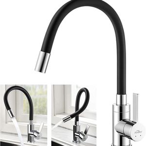 Keukenmengkraan, met twee waterstralen, 360 graden draaibare uitloop, nieuw design, zwart