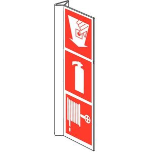 Pictogram bord Brandmelder + Brandblusser + Brandhaspel (15 x 45 cm) - Kunststof bord (PVC) Haaks