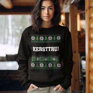 Foute Kersttrui - Kleur Zwart - Met Tekst Kersttrui College - Maat XL - Uniseks Pasvorm - Kerstkleding voor Dames & Heren