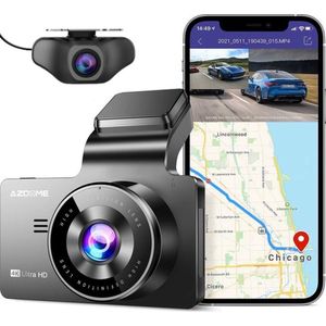 AZDome M63 Lite Dual Dashcam - 2024 Model - Ultra 4k & 1080p - Wifi - GPS - Met App - Parkeerstand - Nachtzicht - 170° Wijdhoeklens - 64gb Micro SD - Voor en Achter Camera