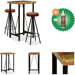 vidaXL Barset massief gerecycled hout- echt leer en canvas 3-delig - Set tafel en stoelen - Inclusief Houtreiniger en verfrisser