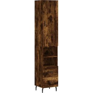 vidaXL - Hoge - kast - 34,5x34x180 - cm - bewerkt - hout - gerookt - eikenkleurig