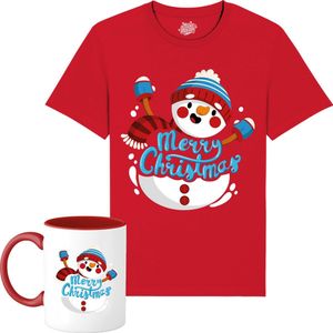 Sneeuwman - Foute kersttrui kerstcadeau - Dames / Heren / Unisex Kleding - Grappige Kerst, Oud en Nieuw en winter Outfit - T-Shirt met mok - Unisex - Rood - Maat 3XL