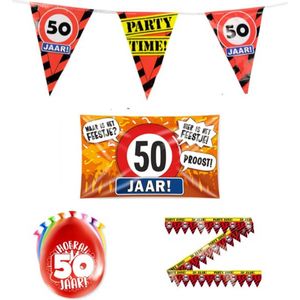 50 jaar versiering pakket - Versiering Verjaardag - Versiering 50 Jaar Verjaardag - Slingers - Gevelvlag- Ballonnen - Afzetlint