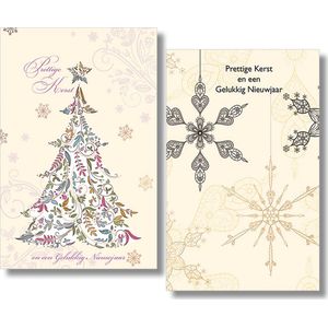 MGPcards - 2 doosjes à 10 Luxe dubbele wenskaarten - Kerst/Nieuwjaar - Foliebewerking - Witte envelop - 10.5 x 16 cm - 2 Motieven per doosje