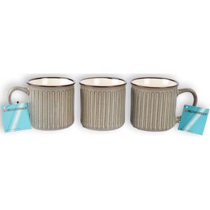Discountershop Set van 3 Grijze Koffiekopjes - Keramiek - 250 ml - Aardewerk - Kopjes & Mokken - Ideaal als Housewarming Geschenk