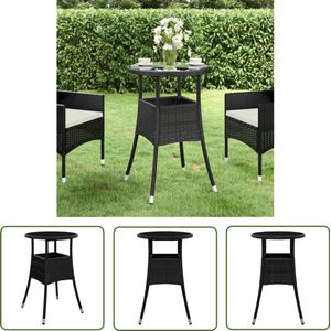 vidaXL Zwarte Tuintafel - Tuin Tafel - Tuintafel Ø60x75 cm gehard glas en poly rattan zwart - Polyrattan Tafel - Buitentafel - Bistrotafel