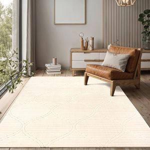 the carpet Parma vloerkleed woonkamer, slaapkamer, modern kortpolig met hoog-laag effect, aangenaam zacht,, Beige, 160 x 220 cm