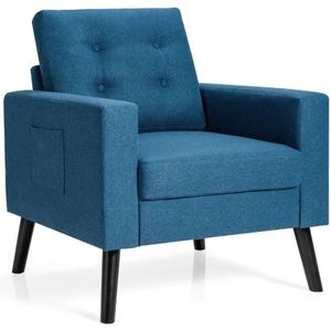FURNIBELLA -Comfortabele Fauteuil met 2 Zijvakken – Wing Chair met Armleuningen & Rugkussens, 75 x 81 x 86 cm, Blauw