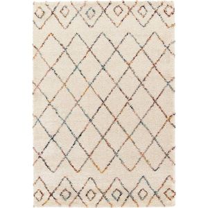 sweeek - Shaggy interieur tapijt, lange pool, berber-stijl, crème en veelkleurig