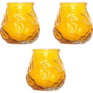 6x Gele mini lowboy tafelkaarsen 7 cm 17 branduren - Kaars in glazen houder - Horeca/tafel/bistro kaarsen - Tafeldecoratie - Tuinkaarsen