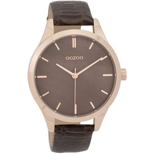 OOZOO Timepieces - Rosé goudkleurige horloge met bruine leren band - C9723