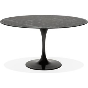 Alterego Ronde eettafel 'SHADOW' van zwart glas met marmereffect - Ø 140 cm