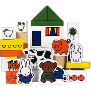 Nijntje houten blokken boerderij - 28 delig peuter speelset met boerderijdieren, bouwblokken - educatief speelgoed - Bambolino Toys